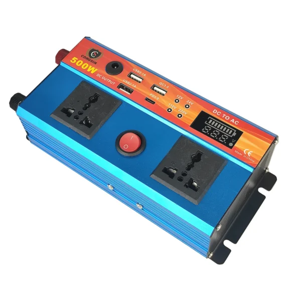 Compact Blue 500W Modified Sine Inverter – 3 USB, Type-C, LED Readout for Digital Nomads & Mobile Workstations | Congsin LitePower - Image 5