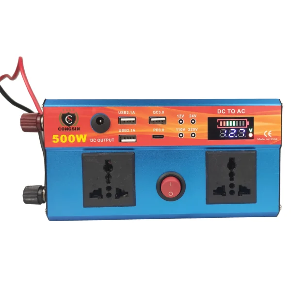 Compact Blue 500W Modified Sine Inverter – 3 USB, Type-C, LED Readout for Digital Nomads & Mobile Workstations | Congsin LitePower - Image 6