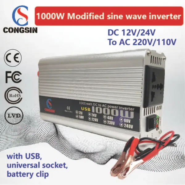 1000W Portable Modified Sine Wave Inverter – 12V/24V DC Input to AC 110V Output for Travel, Van Life & Off-Grid Power | Congsin NomadSeries