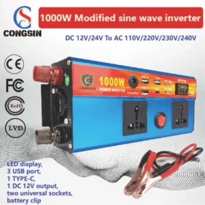 Stylish Blue 1000W Modified Sine Wave Inverter – LED Display, 3 USB Ports & Type-C for Mobile Digital Devices | Congsin BlueEdge