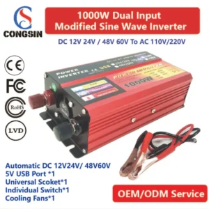 1000W Multi-Voltage Inverter – Dual Input (12V/24V/48V/60V) DC to 110V AC for Off-Grid RV & Solar Banks | Congsin PowerFlex