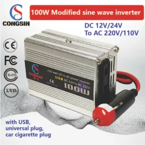 Low-Noise Silver Car Power Inverter – 100W DC 12V to AC 110V, Perfect for Daily Commutes and Compact Road Use | Congsin QuietLine