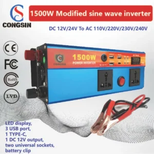 1500W Blue Modified Sine Inverter with LED Screen & 4-Port USB Power – Ideal for Off-Grid Workstations | Congsin VoltStation