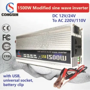 Built for Demanding Loads – 1500W Heavy-Duty Car Inverter, Modified Sine Wave, 12V/24V Input to AC 110V for Mobile Workchains | Congsin TitanLine