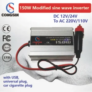 150W Compact Silver Car Inverter – Designed for Low-Power DC to AC 110V Conversion | Congsin Essential Series