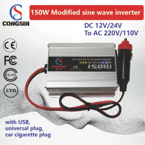 150W Compact Silver Car Inverter – Designed for Low-Power DC to AC 110V Conversion | Congsin Essential Series