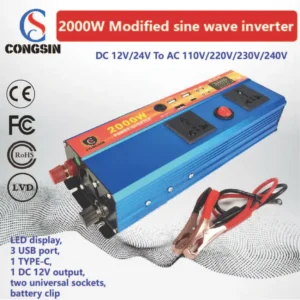 2000W Congsin Blue Inverter – LED Display, USB x3 & Type-C Fast Charging for Multi-Device Off-Grid Setups | Congsin HyperGrid