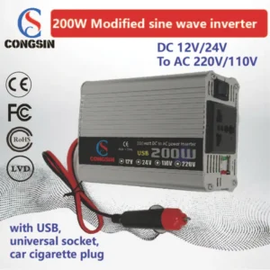 Portable Road Power Solution – 200W Silver DC 12V to AC 110V Car Inverter for Clean and Stable Output | Congsin DriveLine