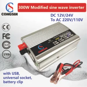 Heavy-Duty 300W Silver Modified Sine Wave Inverter – 12V to 110V AC Power for Mobile Workspaces & Tool Vans | Congsin WorkPro