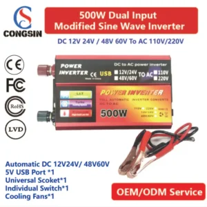 500W Multi-Voltage DC Input Inverter – Supports 12V/24V/48V/60V to 110V AC, Perfect for Backup & Mobile Power | Congsin FlexConvert