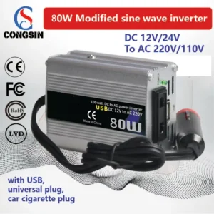 Everyday Power Made Simple – 80W Silver DC to AC Inverter for Cars, Lightweight and Ideal for Small Electronics | Congsin MiniFlow