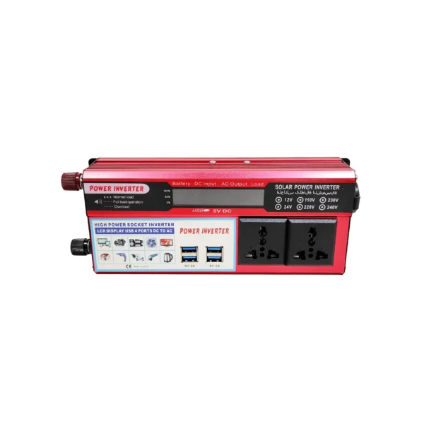 Creator’s Mobile Power Hub – 1500W Red Inverter with 4 USB Ports & LCD Screen, 12V to 110V AC | Congsin CreatorCharge - Image 3