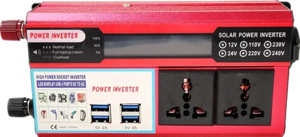 500W Red Modified Sine Wave Car Inverter – LCD Display + 4 USB Ports, 12V to AC 110V for Solar & Vehicle Device Charging | Congsin ChargeMaster - Image 6