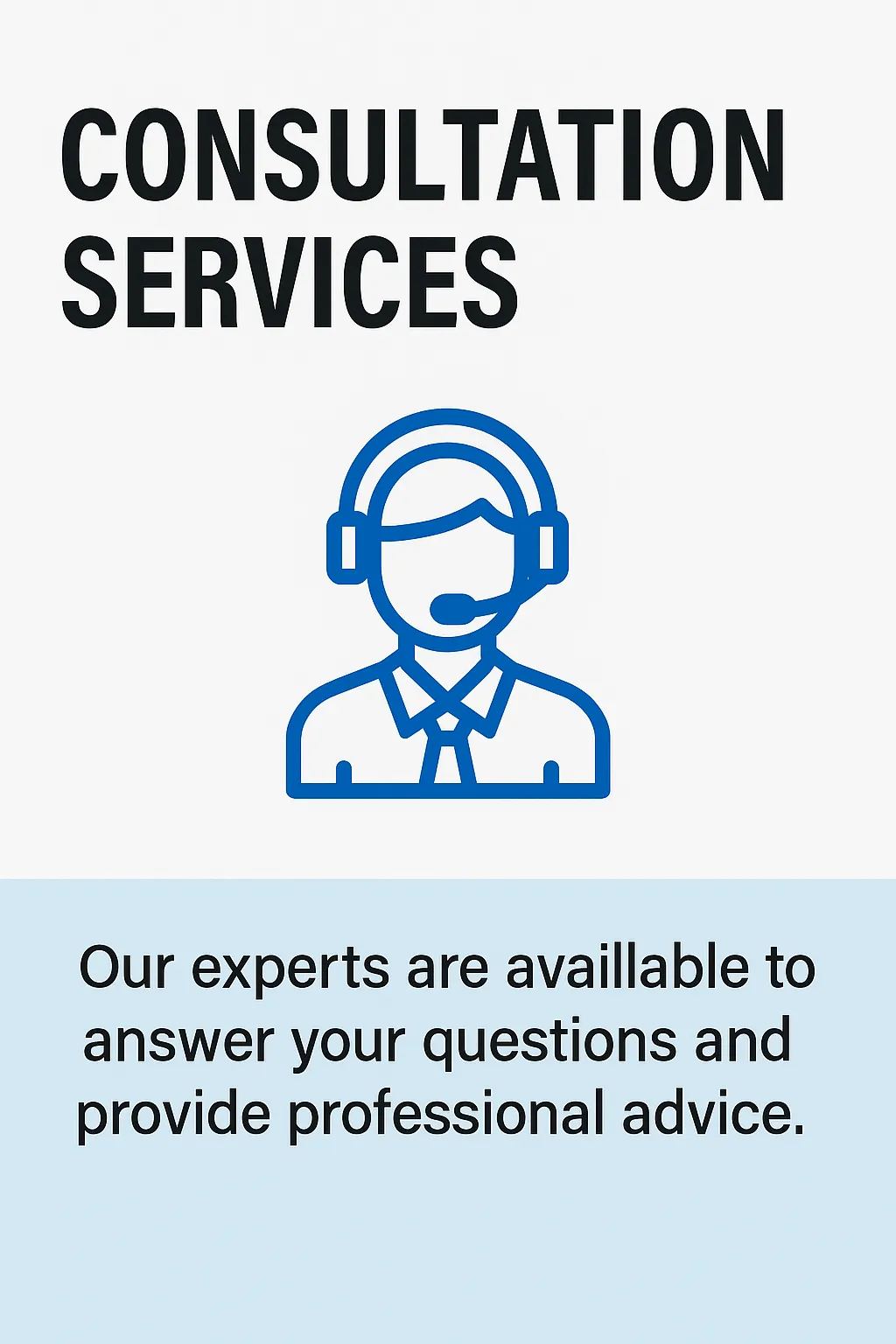 Consultation services with professional support representative icon, offering expert advice for clients.
